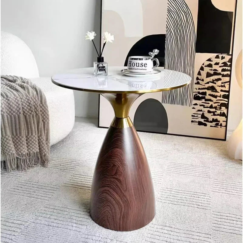 Mesa de centro redonda de lujo moderna, mesa auxiliar minimalista con tapa de mármrmol, mesa auxiliar multifuncional para sofá/mesita de noche/sala de estar