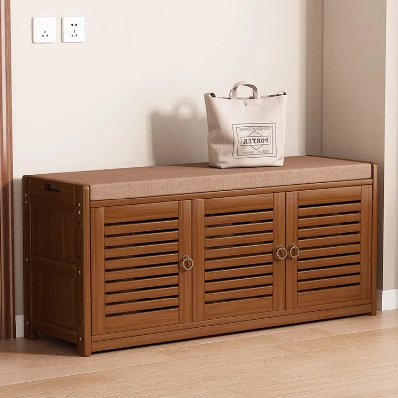 Solid Wood Shoe Cabinet Bench Entryway Storage Ottoman with Seat Multi-Functional Hallway Shoe Rack & Living Room Organizer