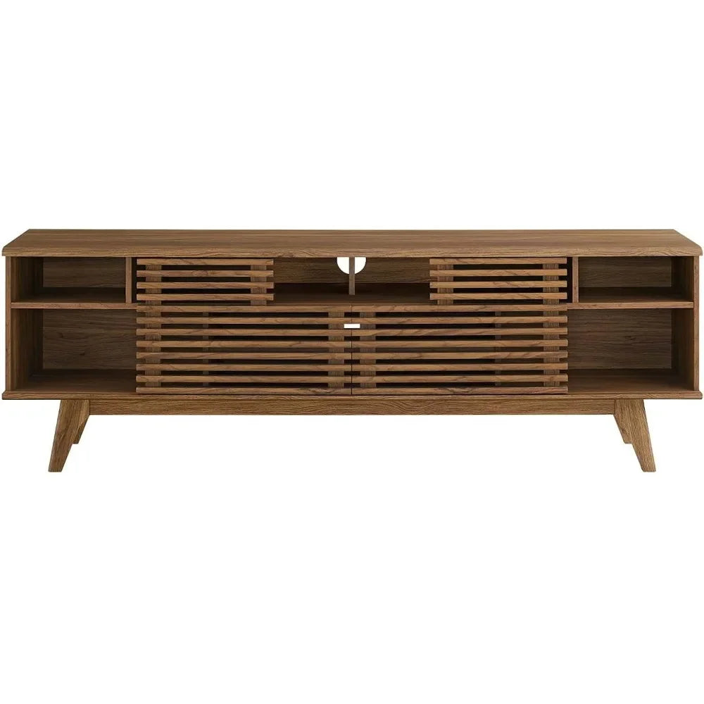 Mueble de TV/Consola multimedia de perfil bajo de estilo moderno de mediados de siglo de 71", 71 pulgadas, nogal