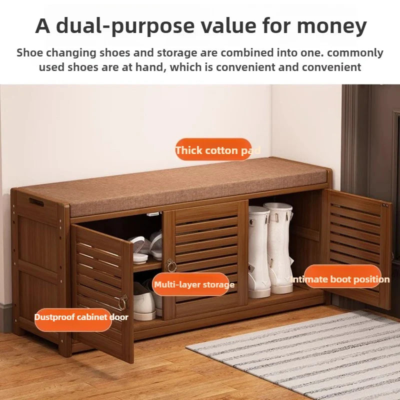 Solid Wood Shoe Cabinet Bench Entryway Storage Ottoman with Seat Multi-Functional Hallway Shoe Rack & Living Room Organizer