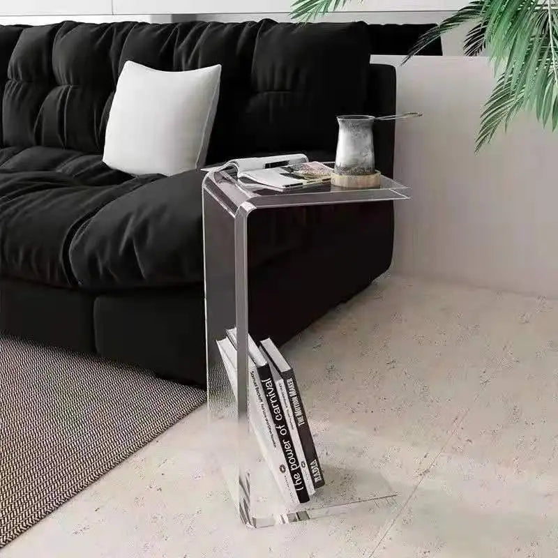 Mesa auxiliar de sofá de acrílico de lujo ligero de 55/60/65 cm, mesa de té de diseño para sala de estar de apartamento pequeño, mesa de noche para dormitorio doméstico