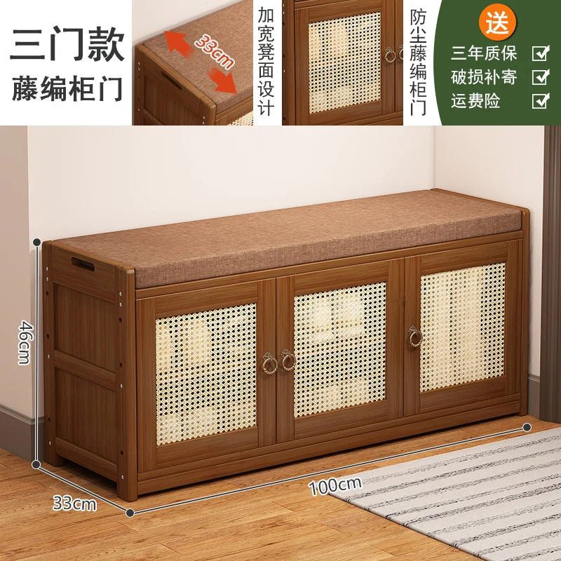Solid Wood Shoe Cabinet Bench Entryway Storage Ottoman with Seat Multi-Functional Hallway Shoe Rack & Living Room Organizer