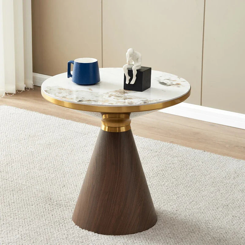 Mesa de centro redonda de lujo moderna, mesa auxiliar minimalista con tapa de mármrmol, mesa auxiliar multifuncional para sofá/mesita de noche/sala de estar