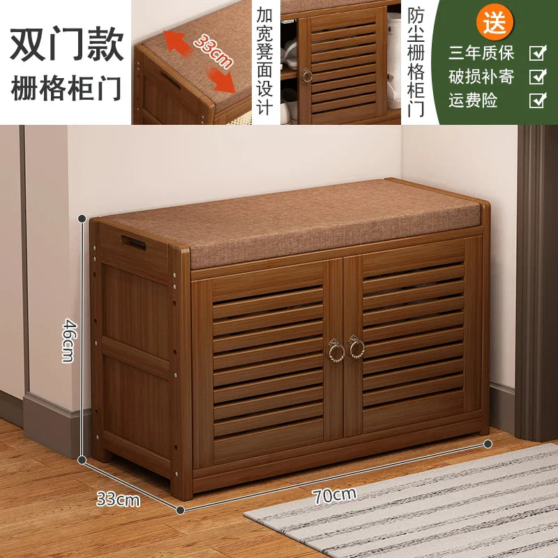 Solid Wood Shoe Cabinet Bench Entryway Storage Ottoman with Seat Multi-Functional Hallway Shoe Rack & Living Room Organizer