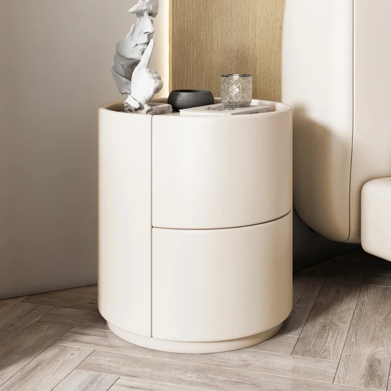 Home Living Room Sofa Side Cabinet, Creative Round Solid Wood Bedside Table, New Simple Modern Small Bedroom Storage Cabinet