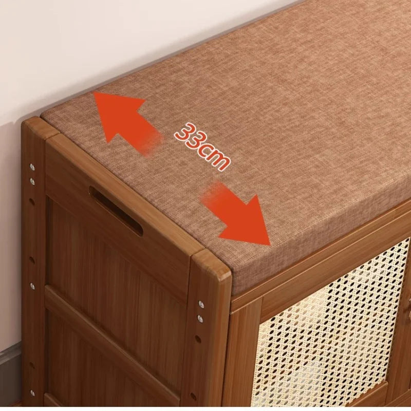 Solid Wood Shoe Cabinet Bench Entryway Storage Ottoman with Seat Multi-Functional Hallway Shoe Rack & Living Room Organizer