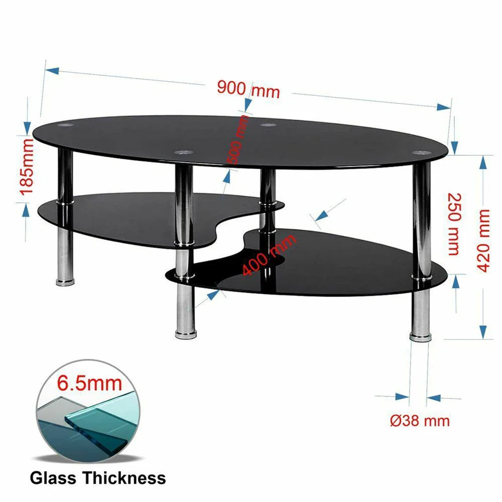 Mesa de Centro de Cristal de 3 Niveles, Mesa de Café Moderna con Espacio de Almacenamiento. Mesa Auxiliar para Sala de Estar, Balcón, Terraza, Jardín, Oficina