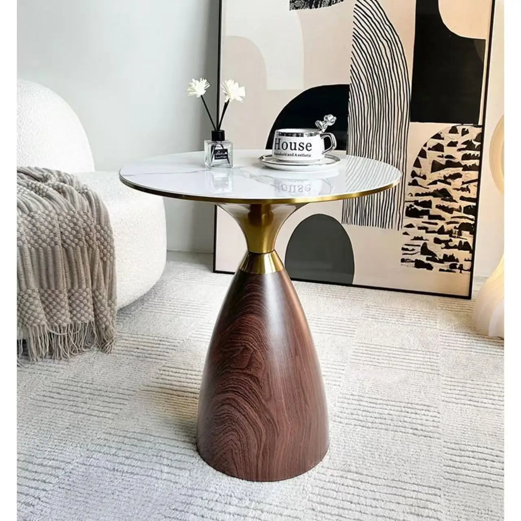 Modern Luxury Round Coffee Table Minimalist Side Table with Marble Top Multifunctional End Table for Sofa/Bedside/Living Room