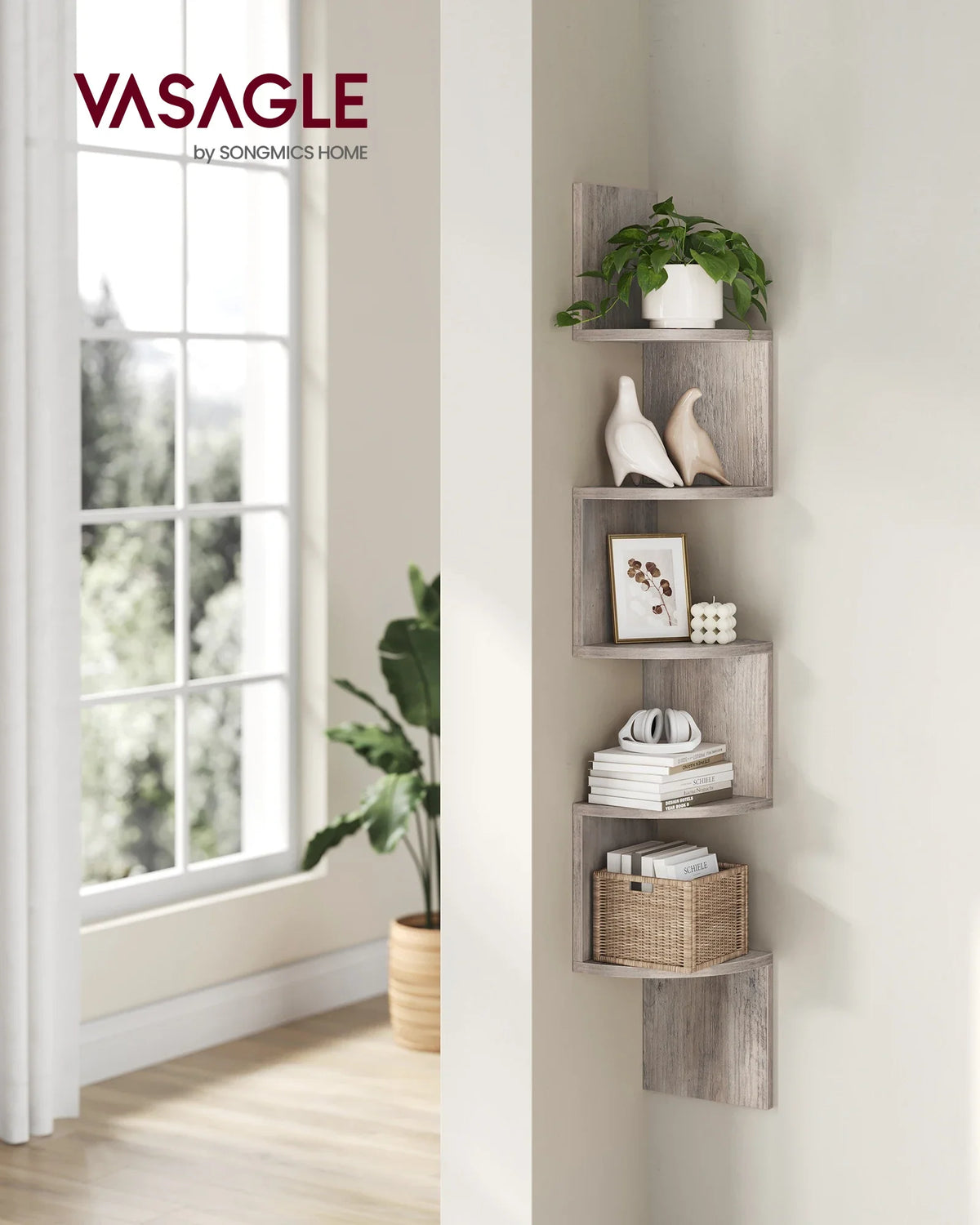 VASAGLE 5-level Wall Shelf Wall Shelf Floating Shelf For Books Bookcase Bedroom plants Shelf living room