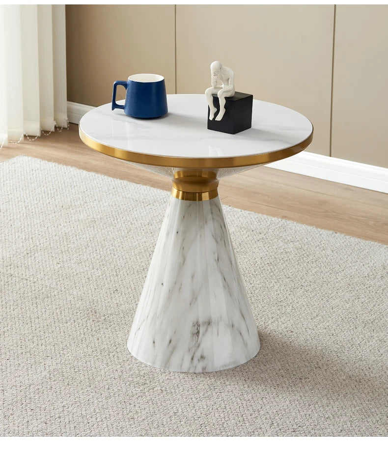 Modern Luxury Round Coffee Table Minimalist Side Table with Marble Top Multifunctional End Table for Sofa/Bedside/Living Room