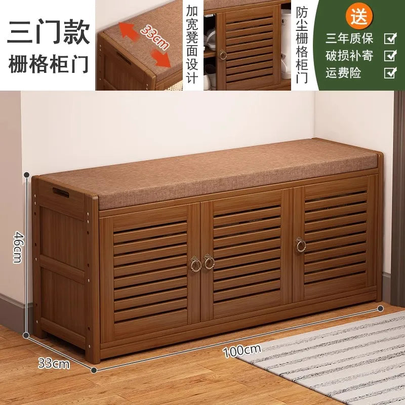 Solid Wood Shoe Cabinet Bench Entryway Storage Ottoman with Seat Multi-Functional Hallway Shoe Rack & Living Room Organizer