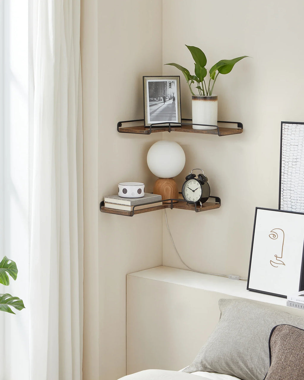 VASAGLE L-shaped corner shelf set of 2 wall shelf industrial design wall shelves for living room bedroom kitchen