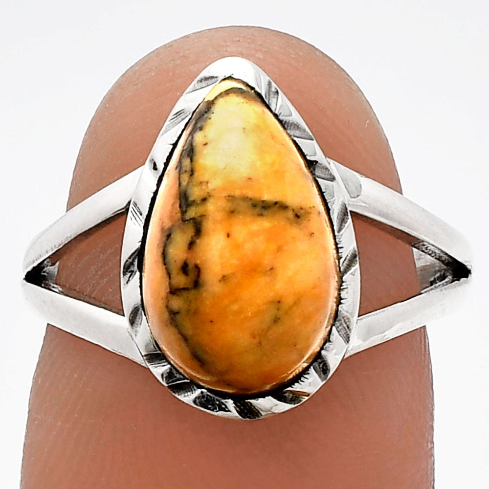 Natürlicher Honig-Dendriten-Opal-Ring Größe 7 R-1074 SDR230827