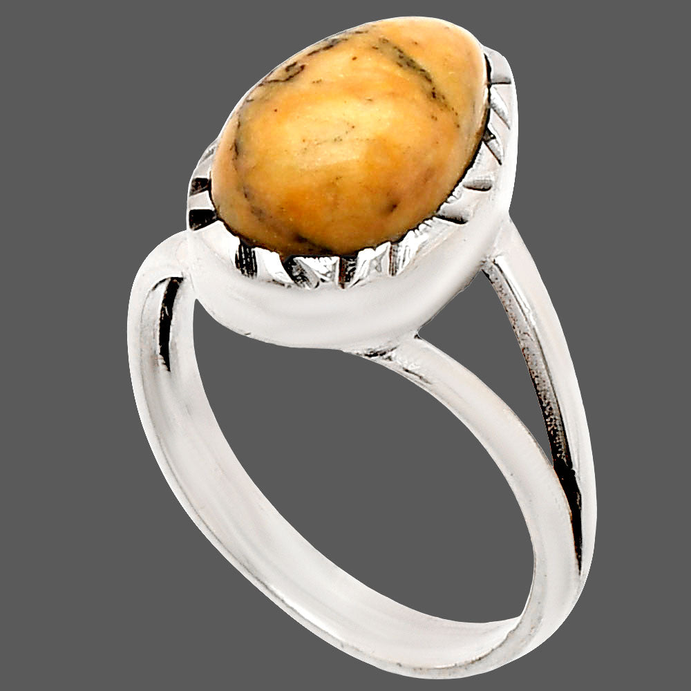 Natürlicher Honig-Dendriten-Opal-Ring Größe 7 R-1074 SDR230827