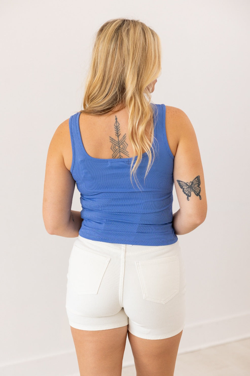 Bella Neckholder Rippstrick-Tanktop, Blau