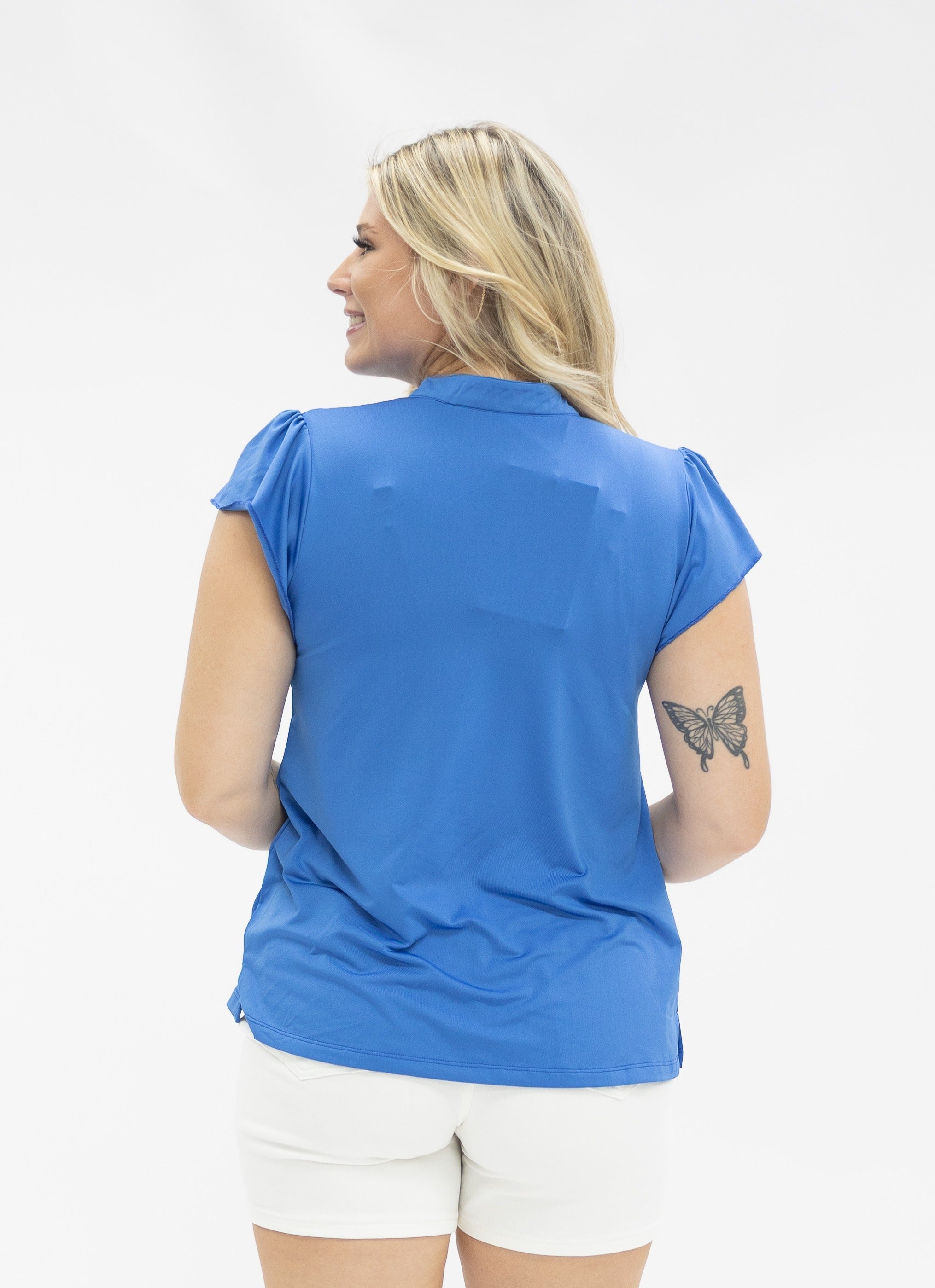 Top Nicole con cuello en V, azul