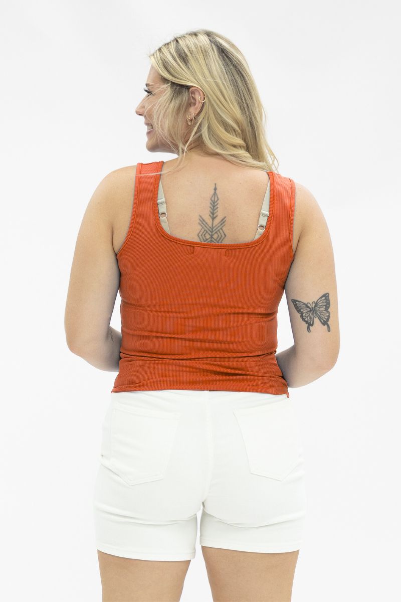 Camiseta sin mangas de punto acanalado con cuello cuadrado Bella, naranja