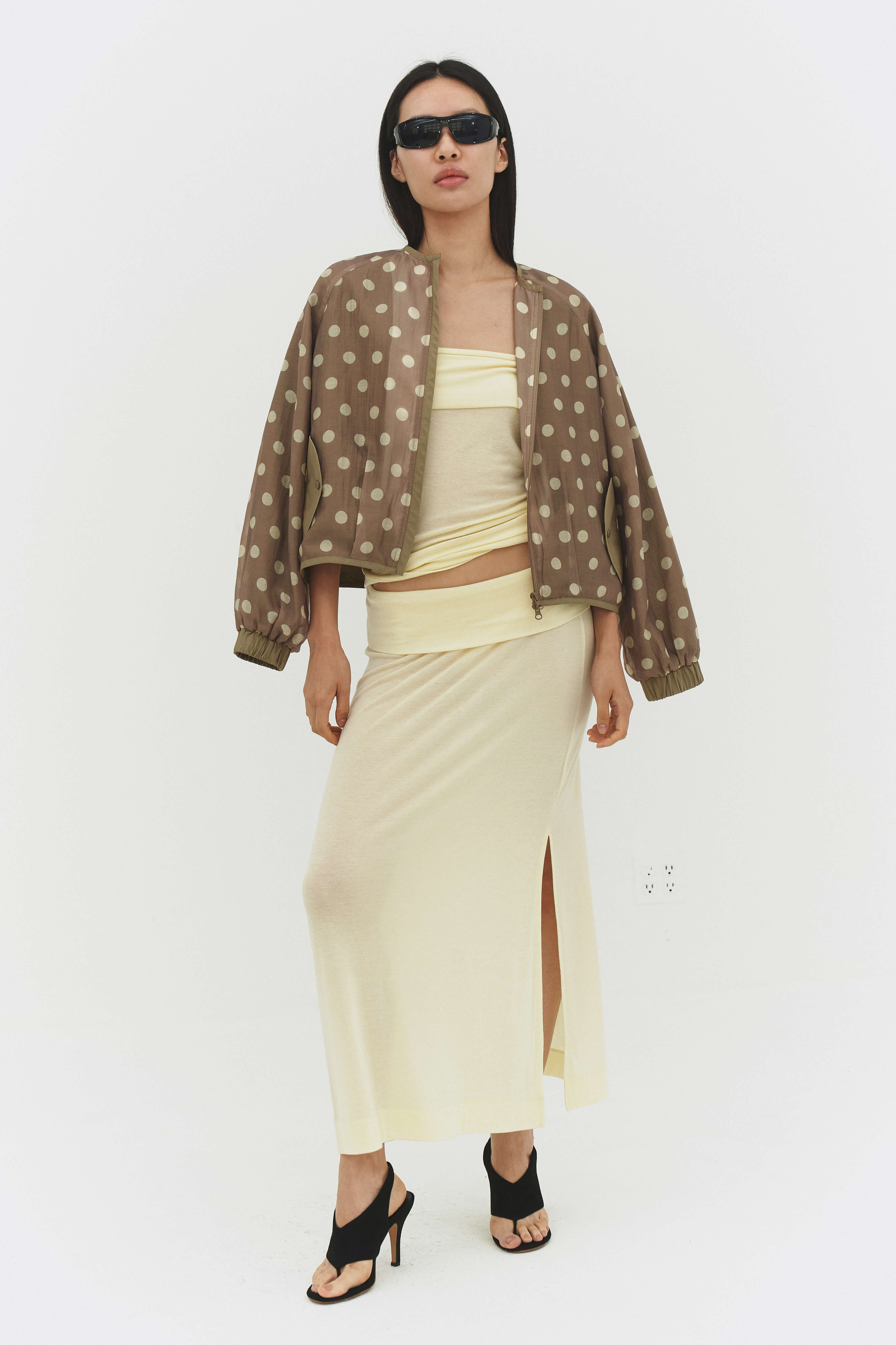 FABIO VOILE JACKET IN CREAM AND MOCHA