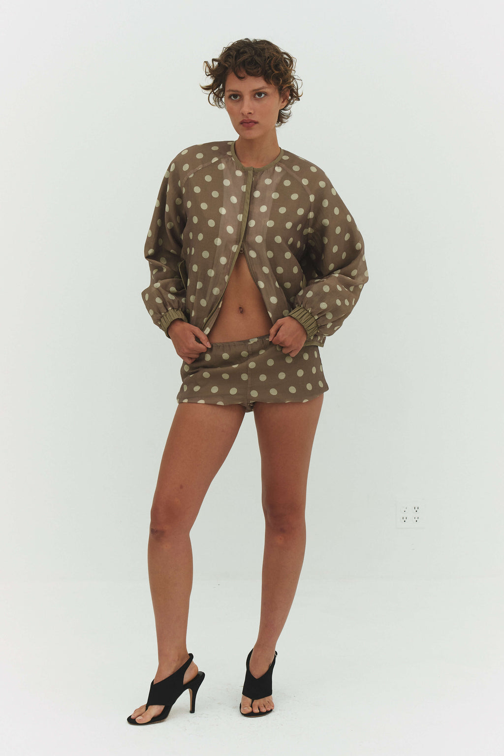 FABIO VOILE JACKET IN CREAM AND MOCHA