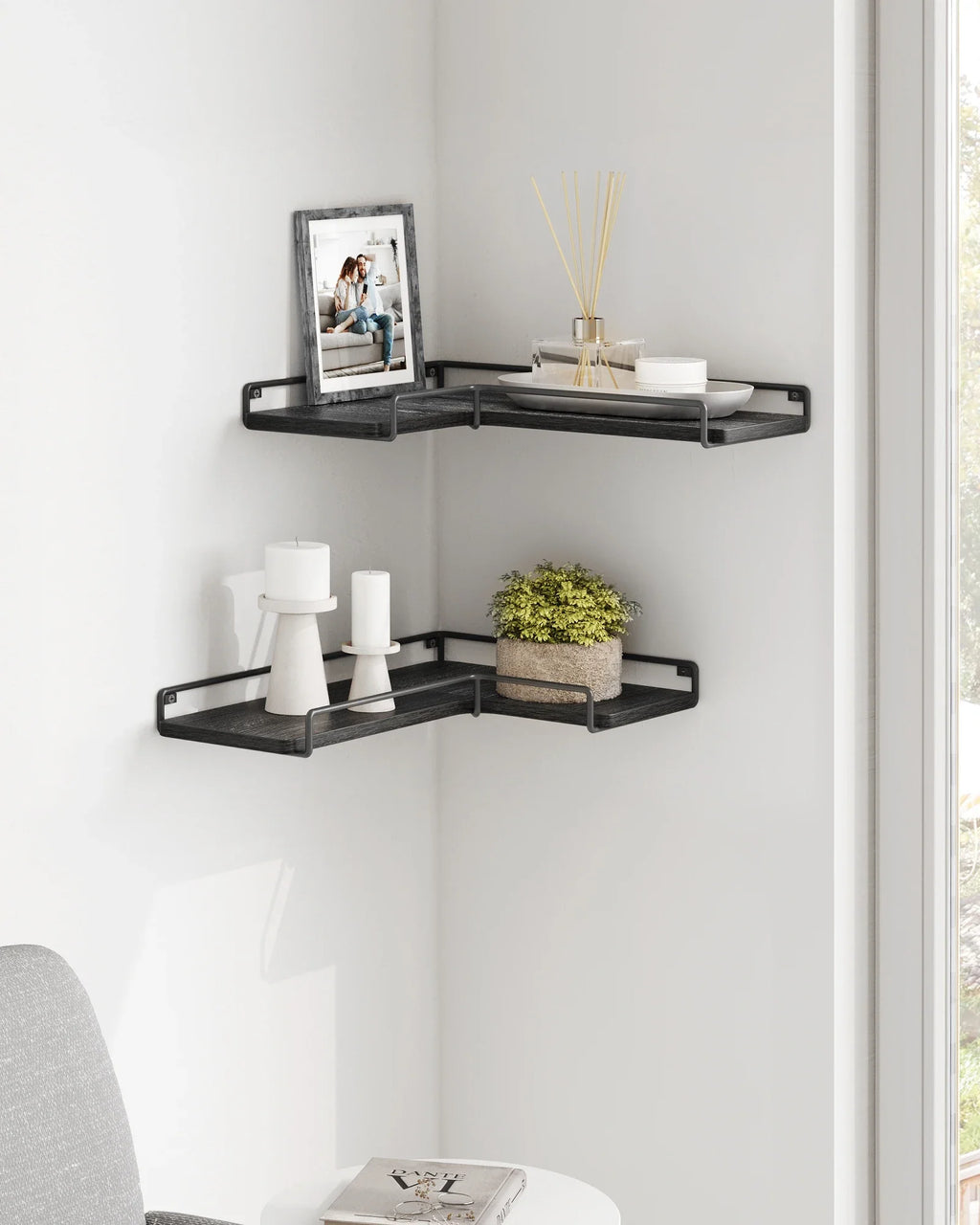 VASAGLE L-shaped corner shelf set of 2 wall shelf industrial design wall shelves for living room bedroom kitchen