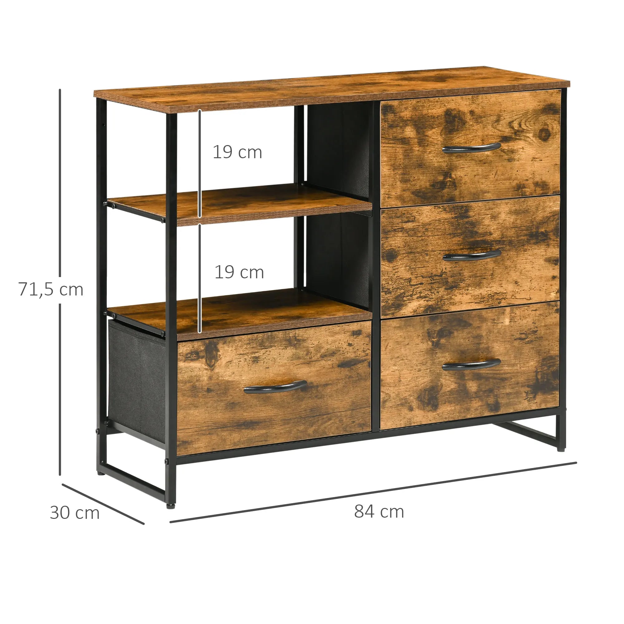 HOMCOM cómoda con 4 cajones de tela plegables 2 estantes 84x30x71,5 cm