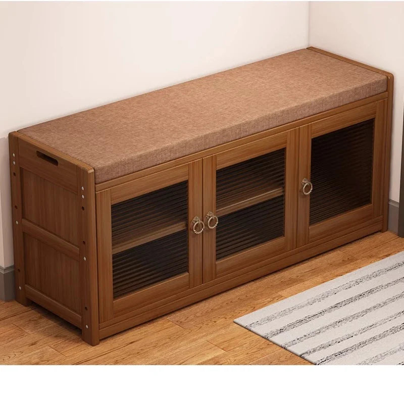 Solid Wood Shoe Cabinet Bench Entryway Storage Ottoman with Seat Multi-Functional Hallway Shoe Rack & Living Room Organizer