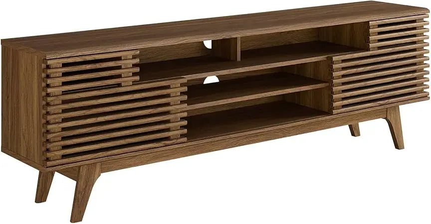 Mueble de TV/Consola multimedia de perfil bajo de estilo moderno de mediados de siglo de 71", 71 pulgadas, nogal