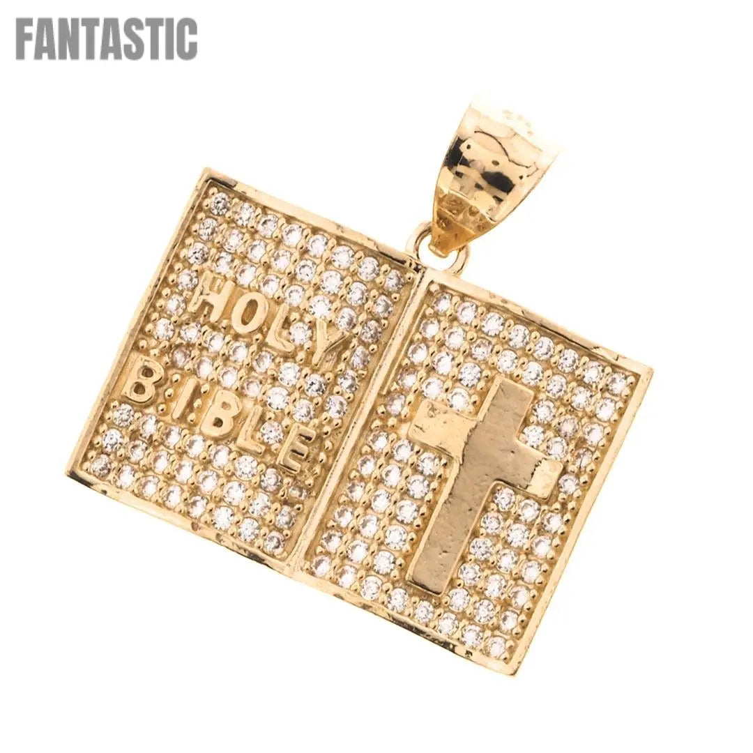 Simbolismo Sagrado y Elegancia: Colgante de Cruz de la Santa Biblia en Oro de 14K