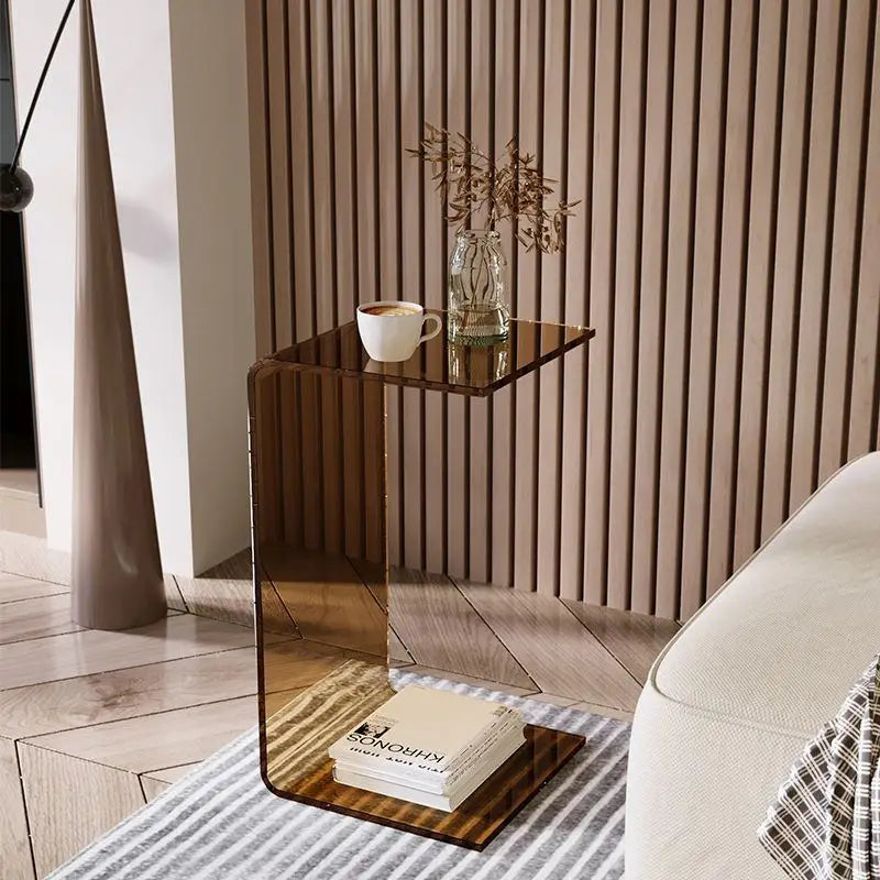 Mesa auxiliar de sofá de acrílico de lujo ligero de 55/60/65 cm, mesa de té de diseño para sala de estar de apartamento pequeño, mesa de noche para dormitorio doméstico