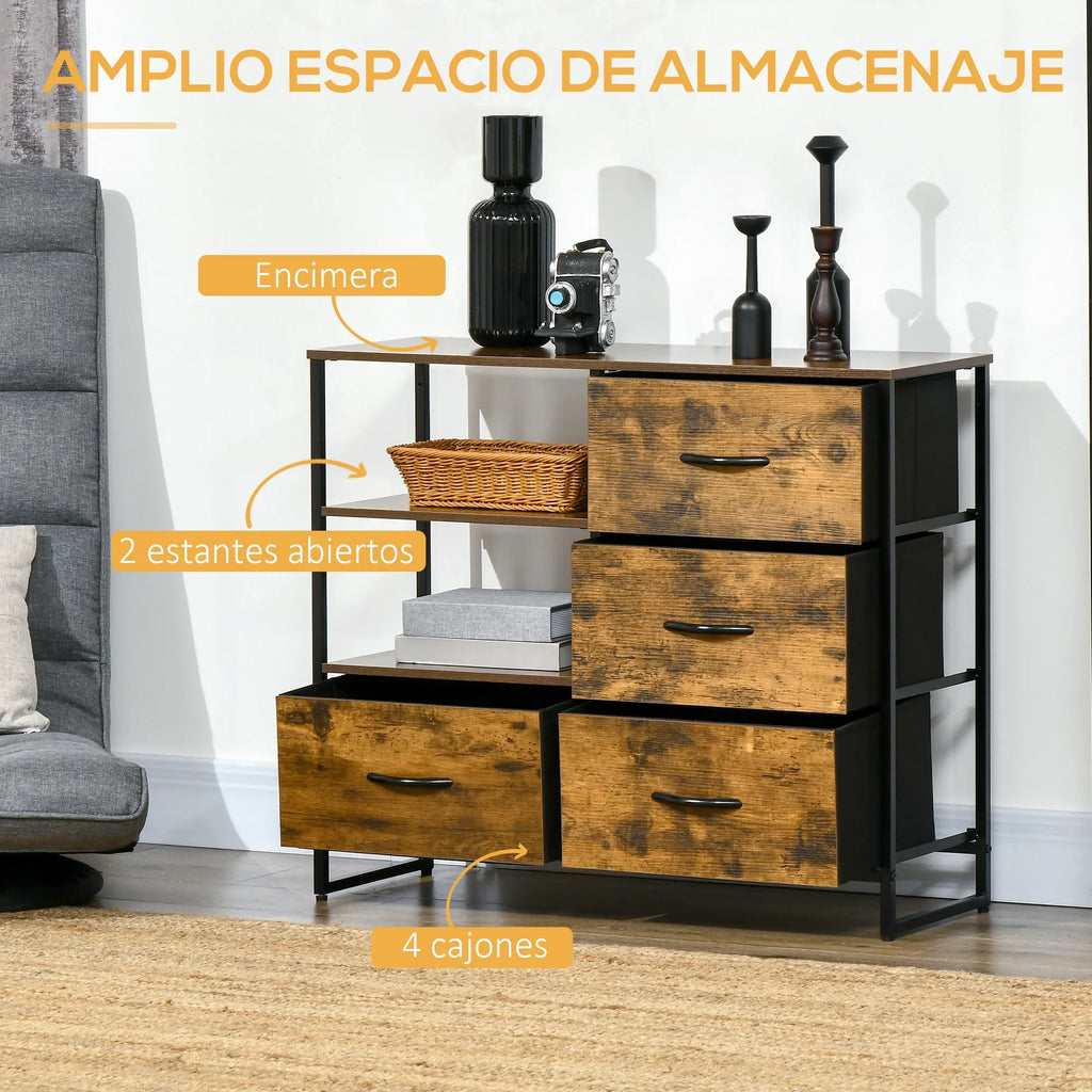 HOMCOM comfortable drawers with 4 drawers folding fabric 2 shelves 84x30x71,5 cm