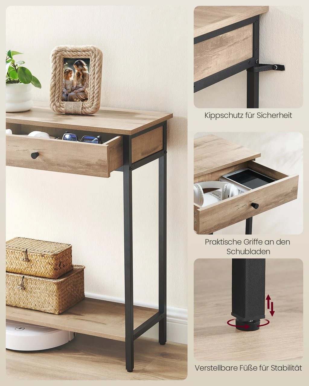 VASAGLE Console table, Hallway table, side table table, Sofa table with 2 drawers