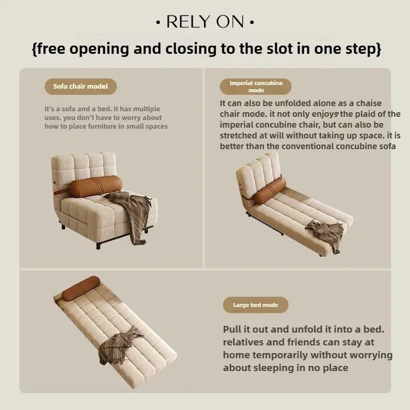 Folding Dual-purpose Small Apartment Living Room Retro Multi-functional Sofa Bed Single Sofas Furniture French Cream Sofa Bed