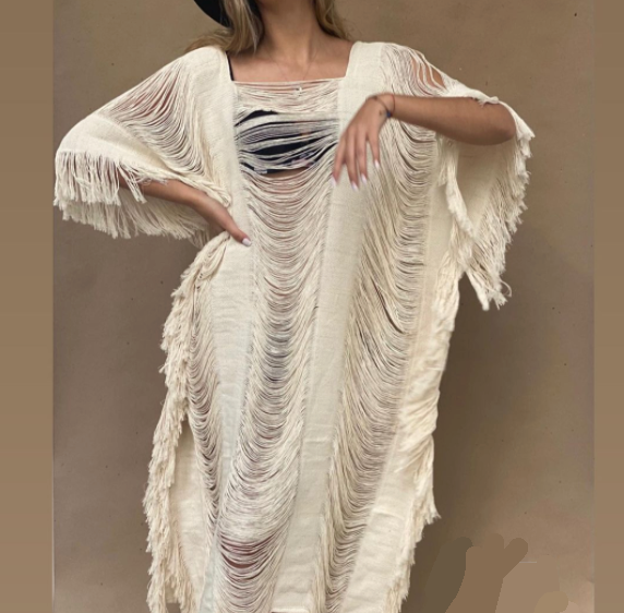 Handmade Frayed Cotton Maxi Beach Dress CAPRI, more colors