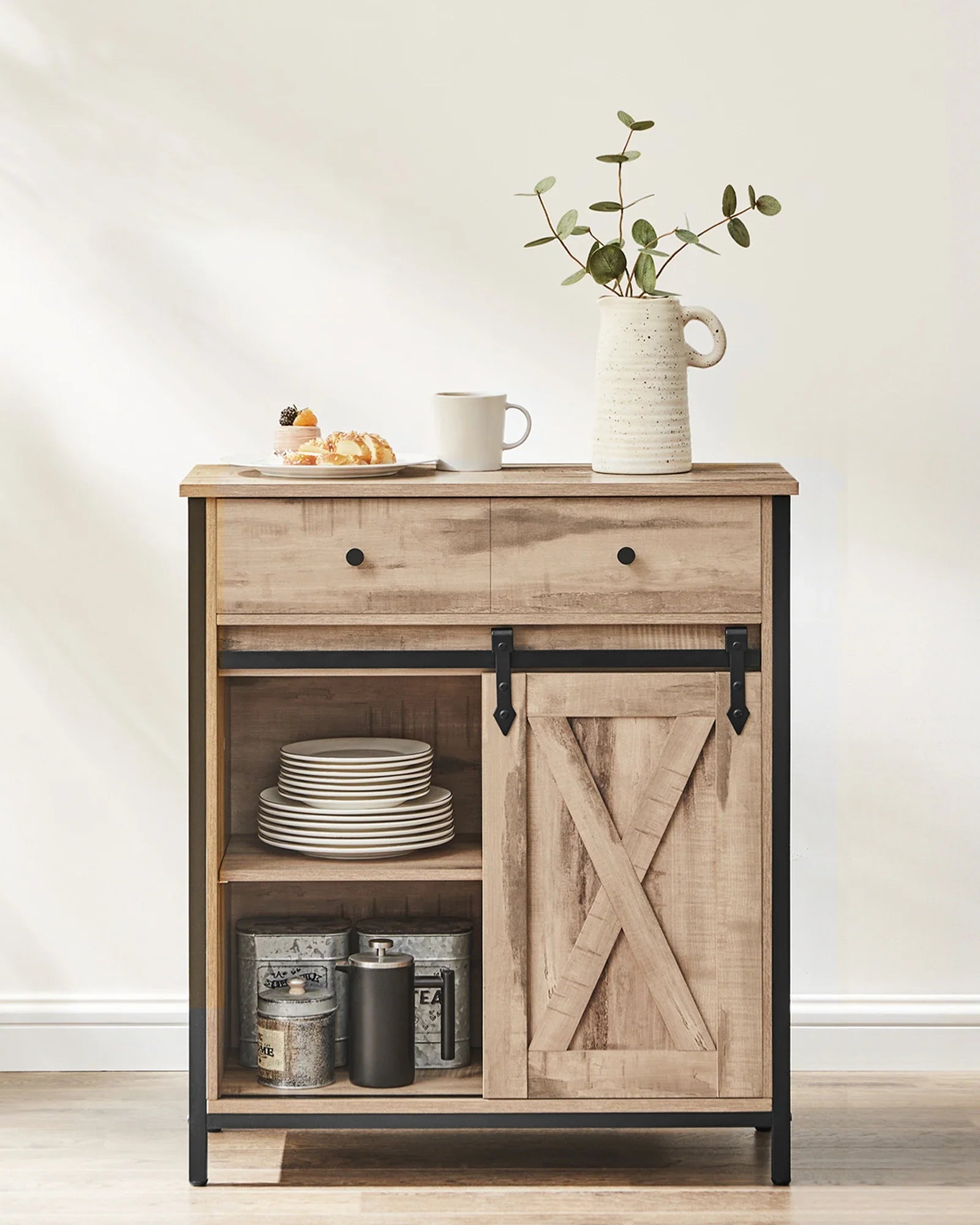 VASAGLE Aparador, 70x30x80 cm, con cajón, con puerta corredera