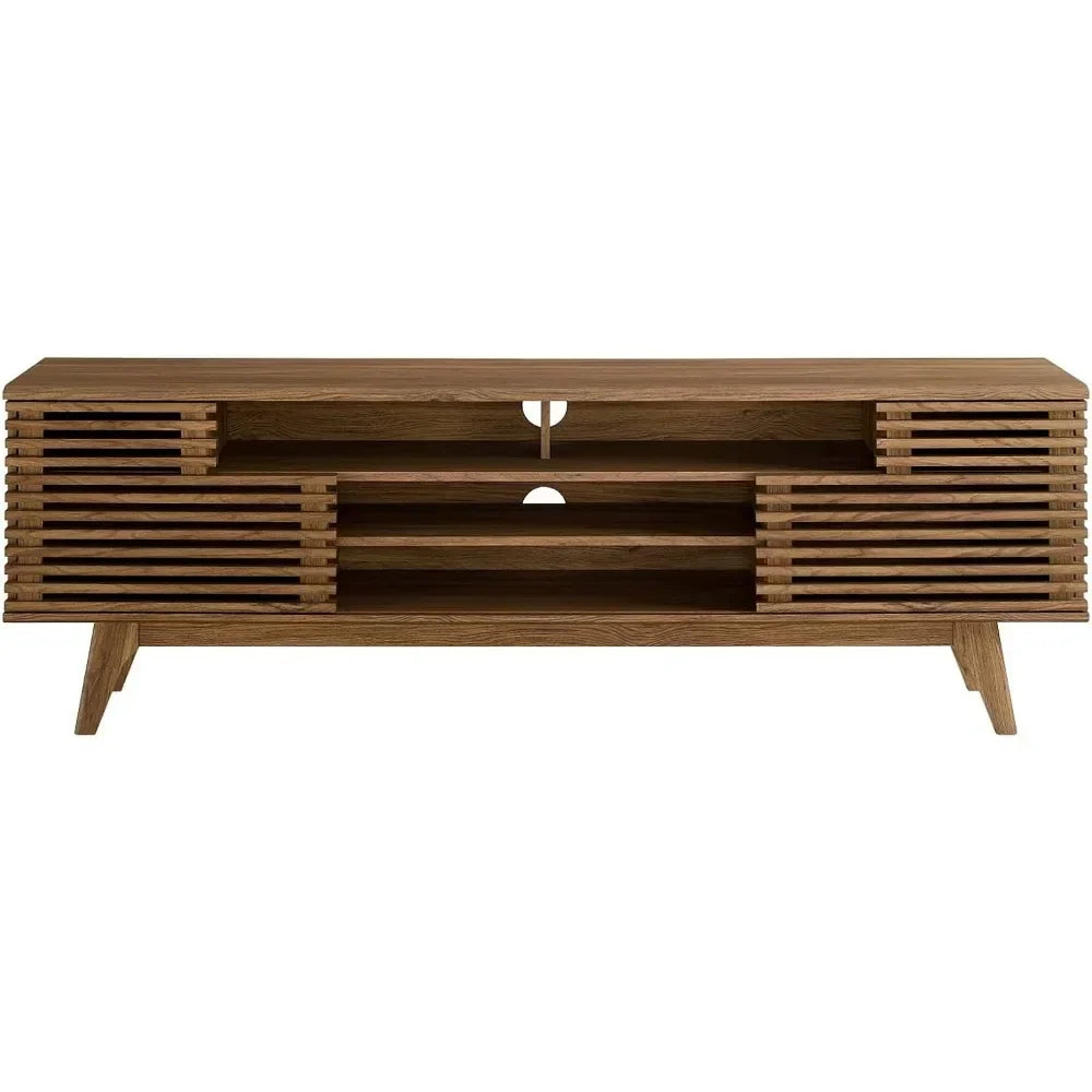 Mueble de TV/Consola multimedia de perfil bajo de estilo moderno de mediados de siglo de 71", 71 pulgadas, nogal