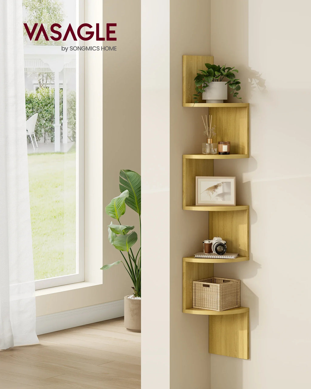 VASAGLE 5-level Wall Shelf Wall Shelf Floating Shelf For Books Bookcase Bedroom plants Shelf living room