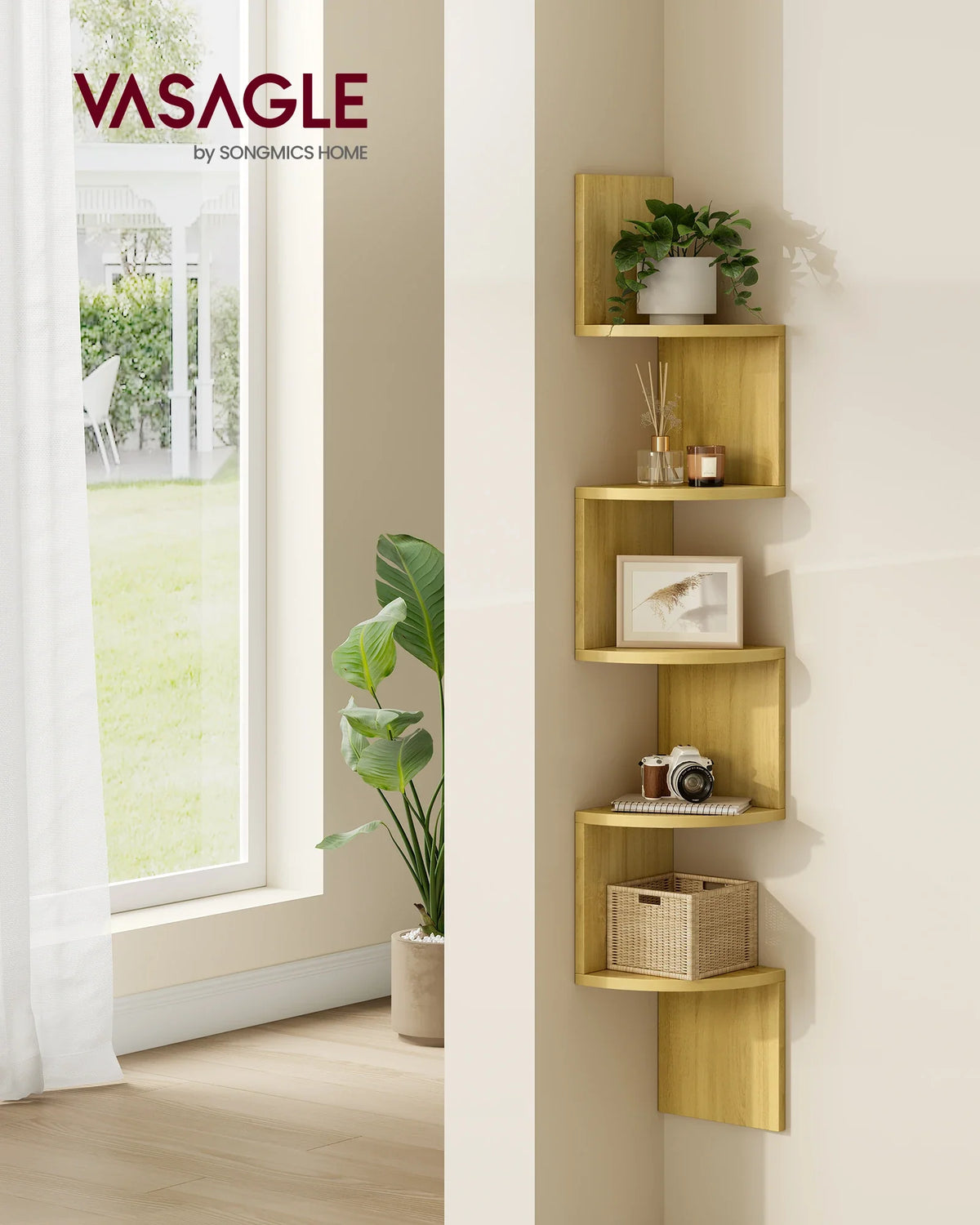 VASAGLE 5-level Wall Shelf Wall Shelf Floating Shelf For Books Bookcase Bedroom plants Shelf living room
