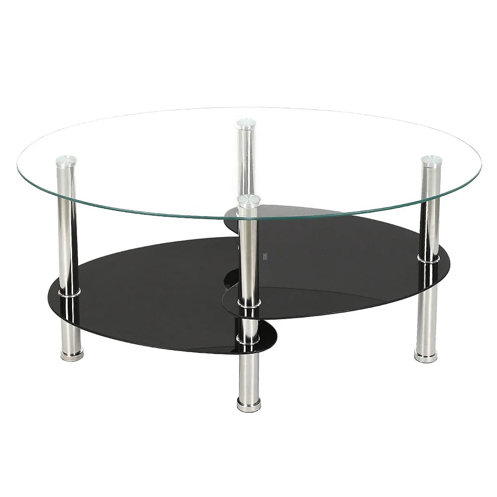 Mesa de Centro de Cristal de 3 Niveles, Mesa de Café Moderna con Espacio de Almacenamiento. Mesa Auxiliar para Sala de Estar, Balcón, Terraza, Jardín, Oficina