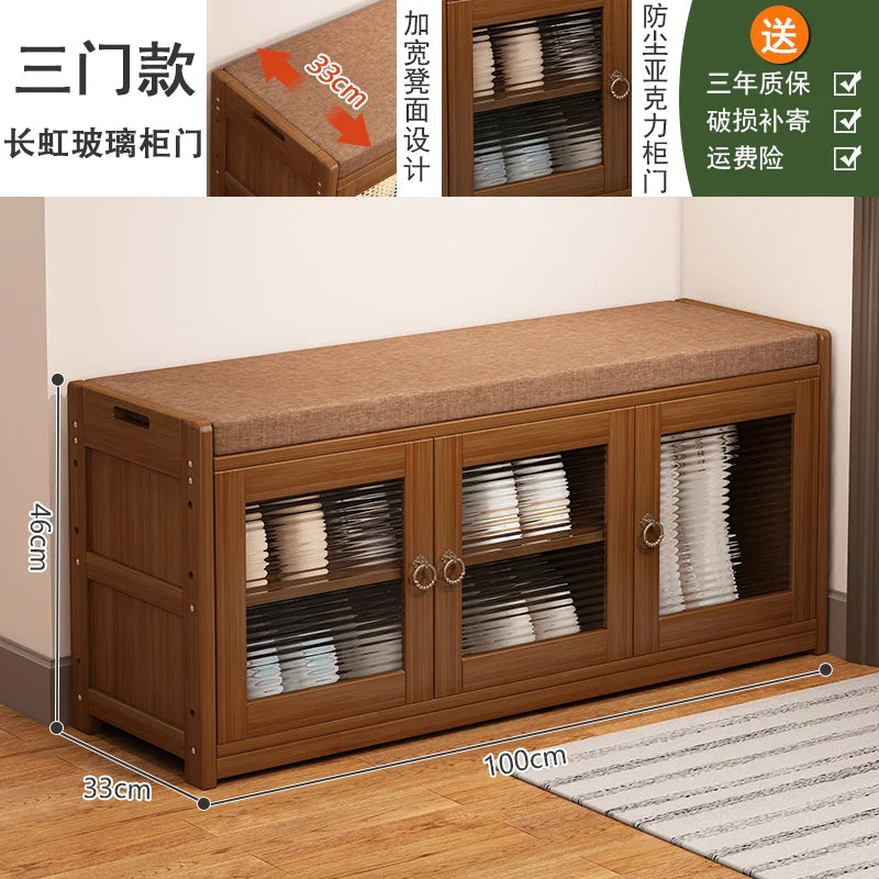 Solid Wood Shoe Cabinet Bench Entryway Storage Ottoman with Seat Multi-Functional Hallway Shoe Rack & Living Room Organizer