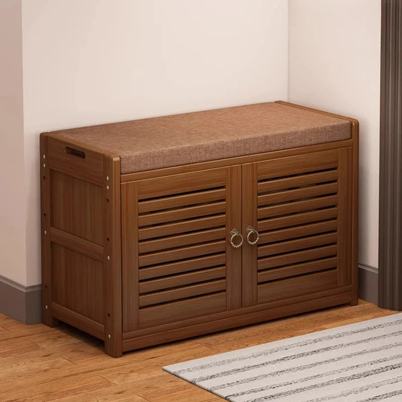 Solid Wood Shoe Cabinet Bench Entryway Storage Ottoman with Seat Multi-Functional Hallway Shoe Rack & Living Room Organizer