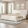 King Bed Frame and Headboard, Boucle Upholstered Platform Bed Frame, Modern Style, Soft Rounded Corners, Beige