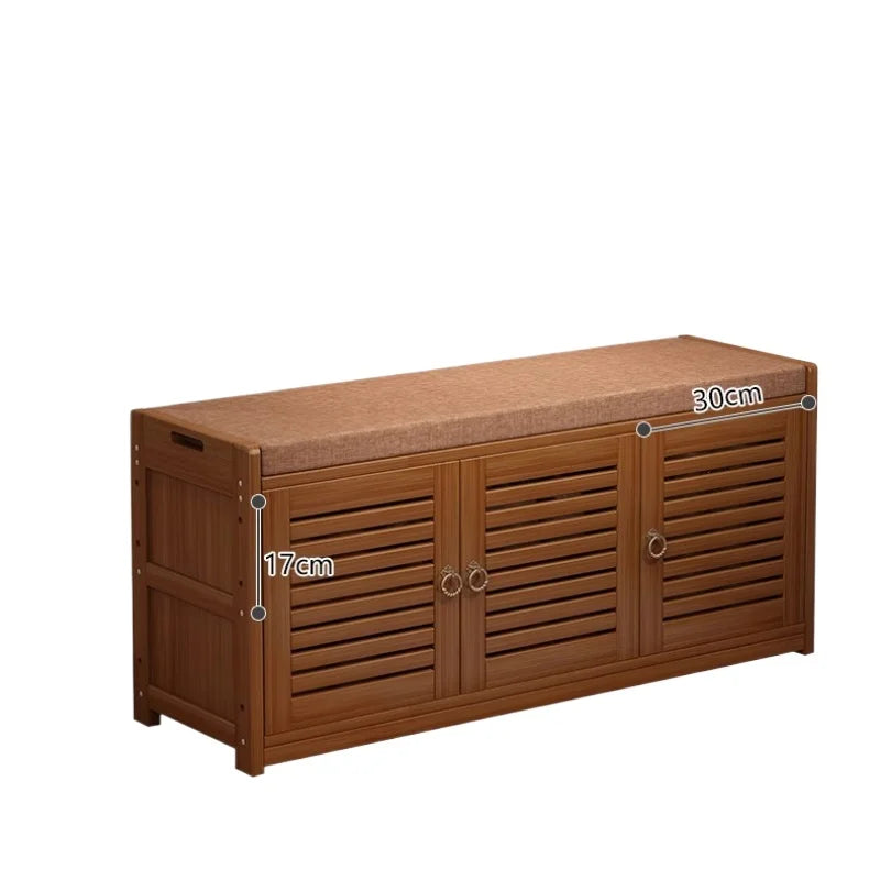Solid Wood Shoe Cabinet Bench Entryway Storage Ottoman with Seat Multi-Functional Hallway Shoe Rack & Living Room Organizer