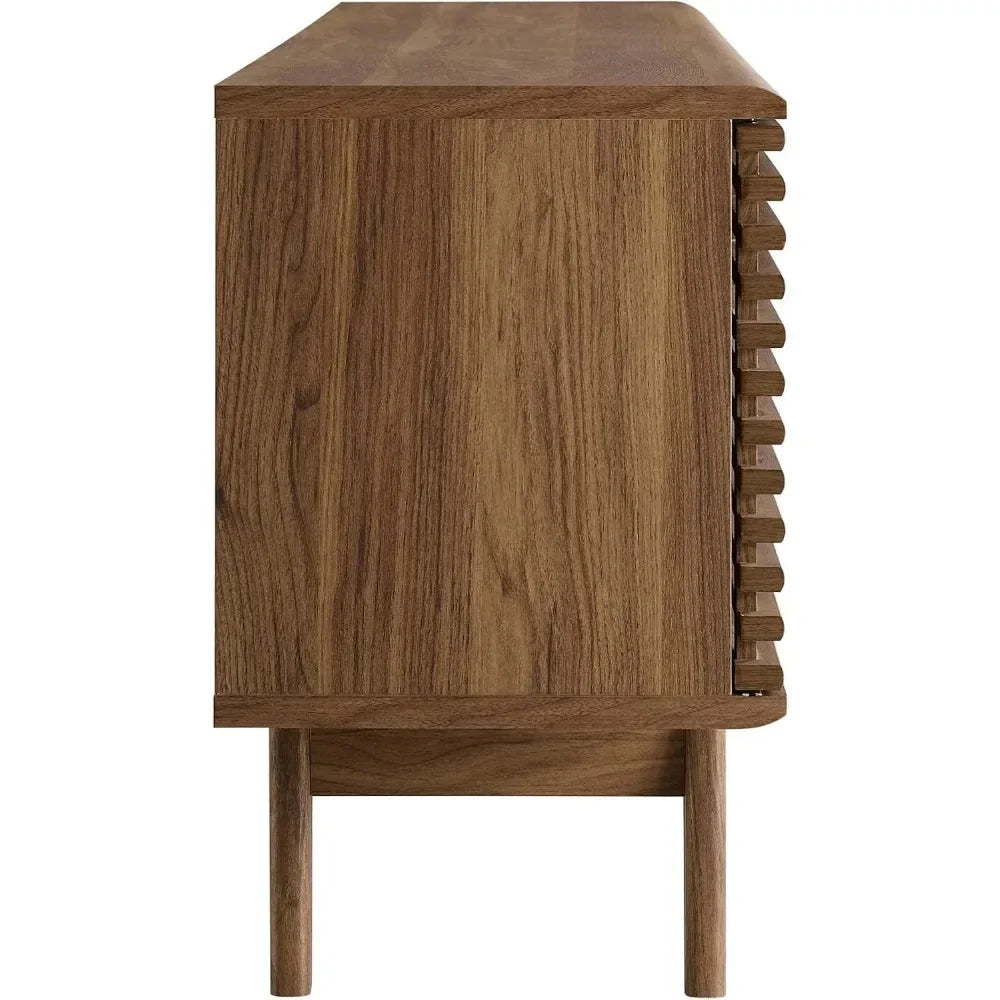 Mueble de TV/Consola multimedia de perfil bajo de estilo moderno de mediados de siglo de 71", 71 pulgadas, nogal
