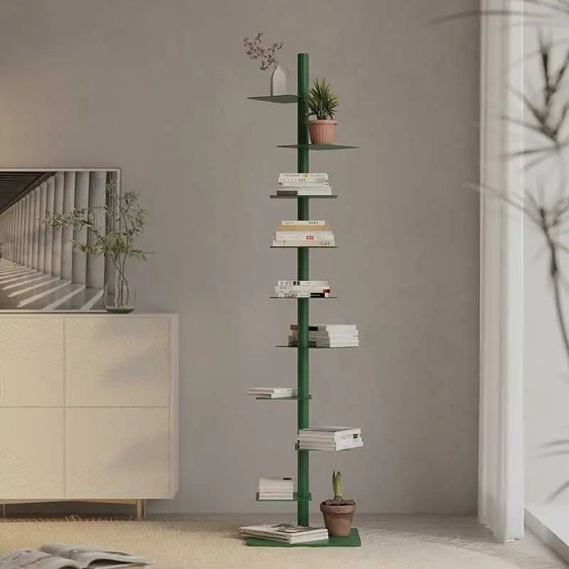 Designer Rotating Spiral Shelf Bookshelf Corner Iron Display Rack Narrow Bookcase Living Room Space Saving Storage Organizer
