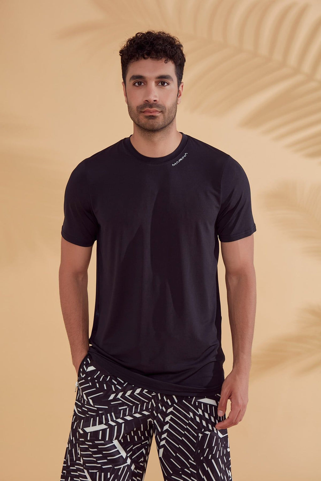 Camisetas de baño de licra negras para hombre T2341