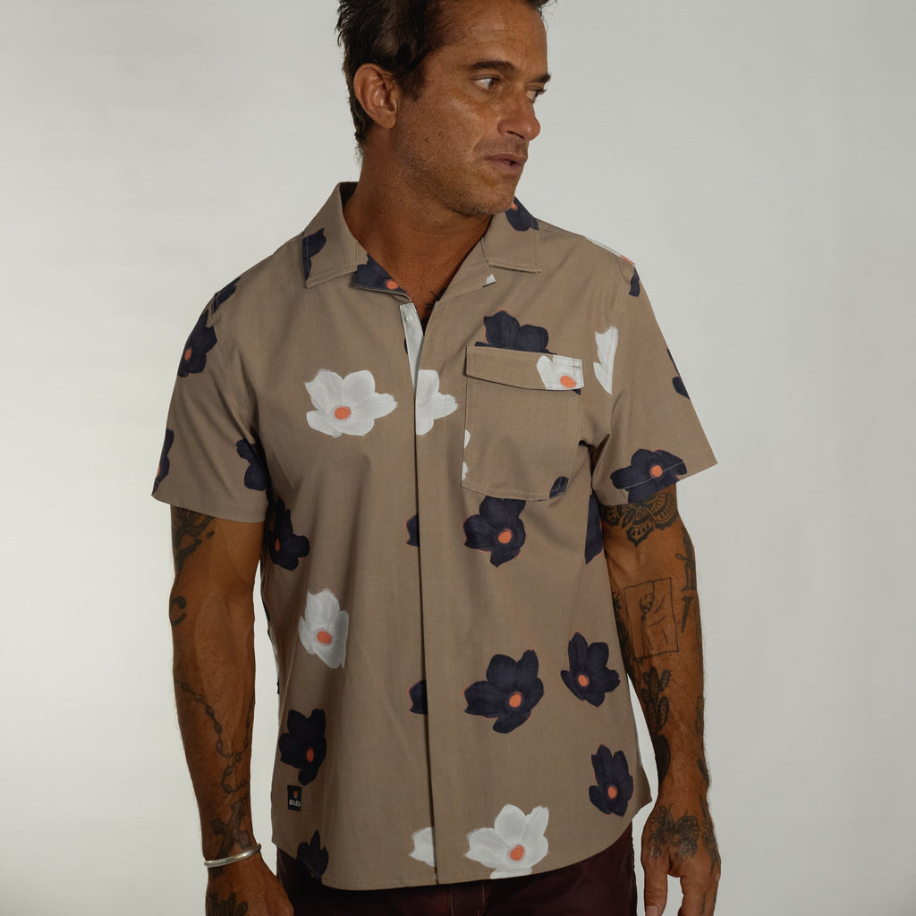 OLEU UV QUICK-DRY BOARDSHIRT - FLOATERS DARK SAND