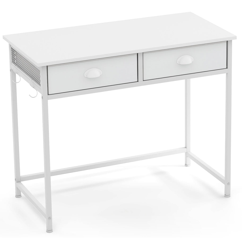 Space Saving Home Office Desk with 2 Fabric Drawers and 4 Hanging Hooks