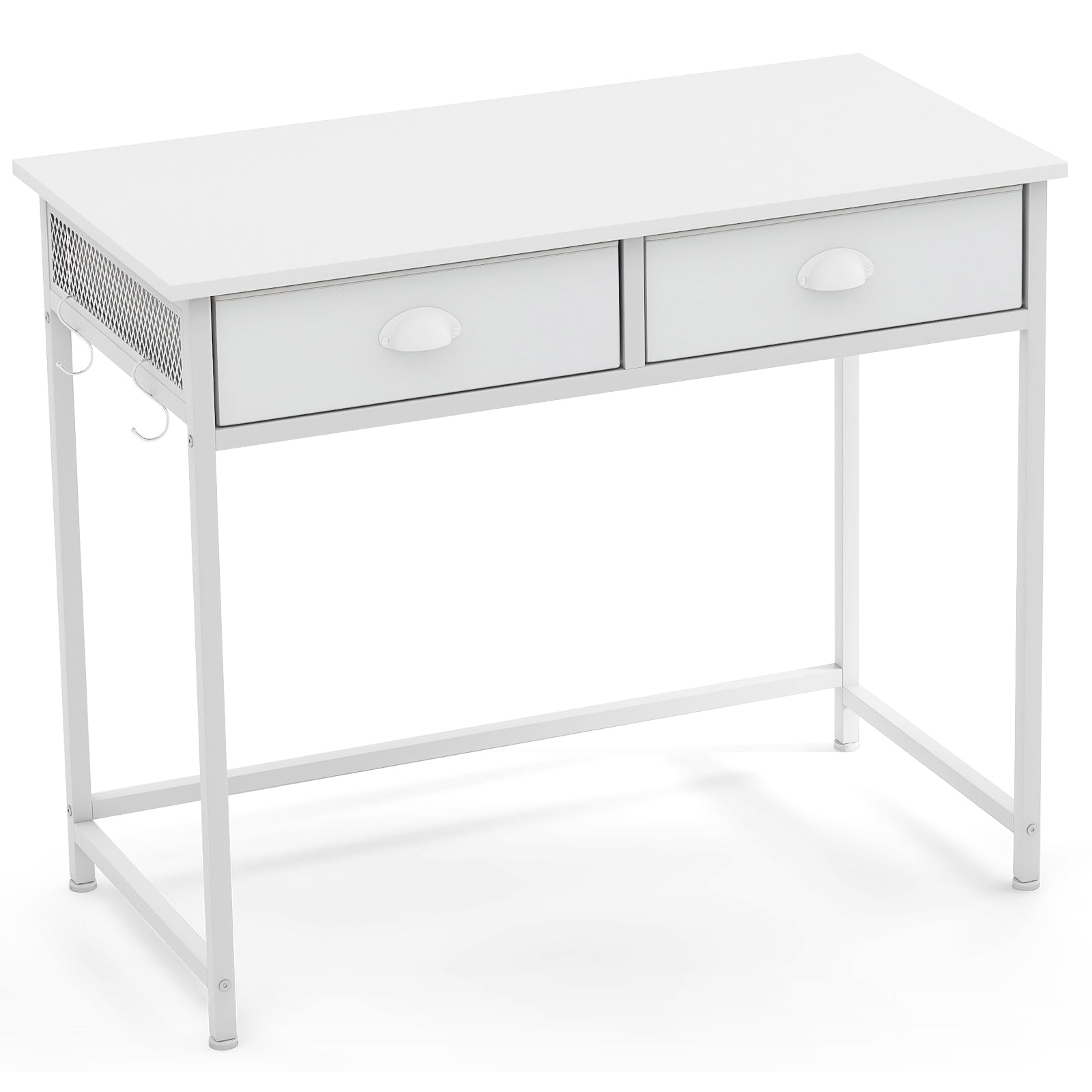 Space Saving Home Office Desk with 2 Fabric Drawers and 4 Hanging Hooks