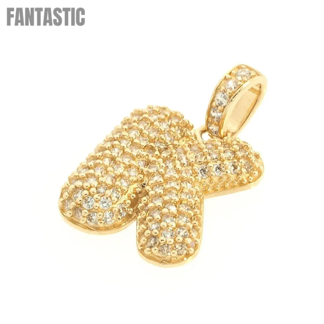 Impresionante colgante con letra "K" en oro de 14K con circonita cúbica - Fantastic Jewelry NYC