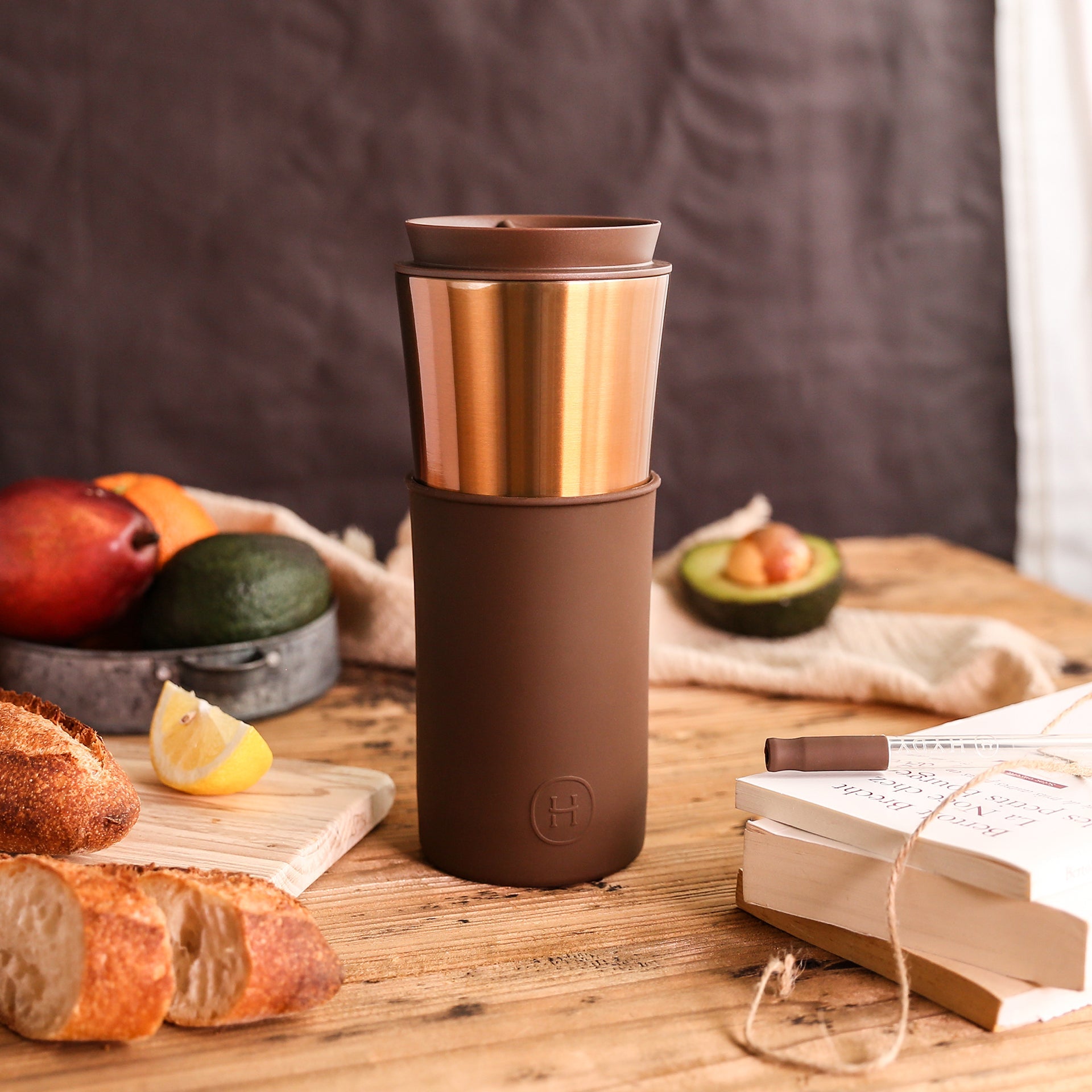 Bronze Gold Travel Mug - Mocha 15 Oz